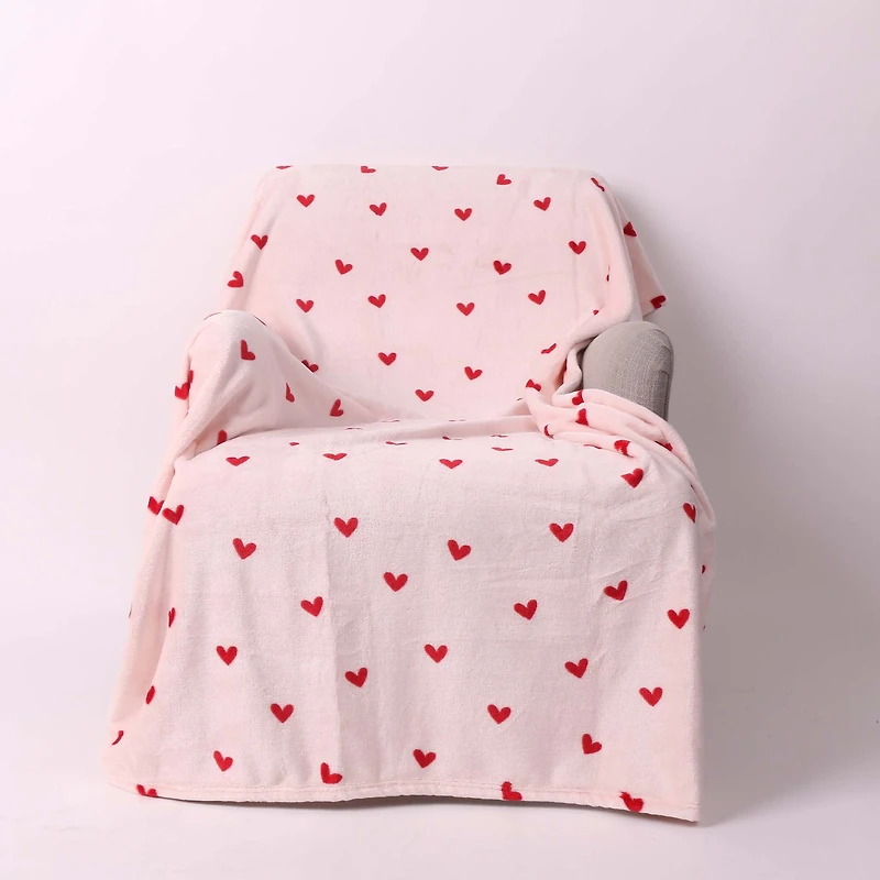 Light Pink Scattered Hearts Fleece  Blanket