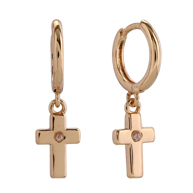 Gold Cross Huggie Earrings