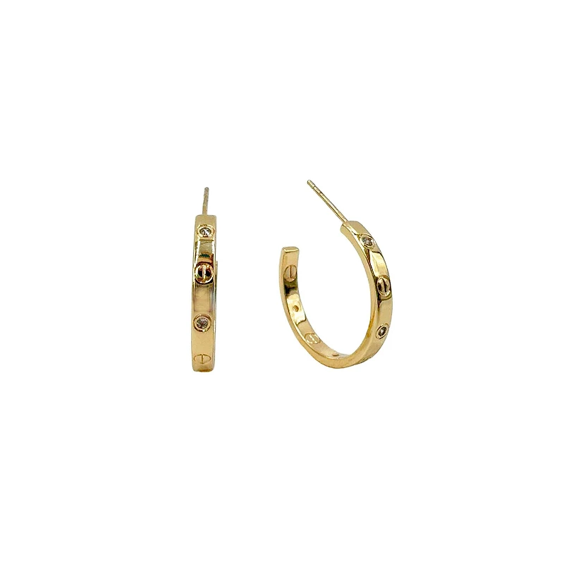 Gold Screw Detail Hoop Earrings