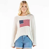 USA Flag Open Knit Sweater White