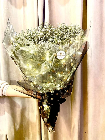 Baby's Breath Bouquet with LED Lights-Fresh Flowers