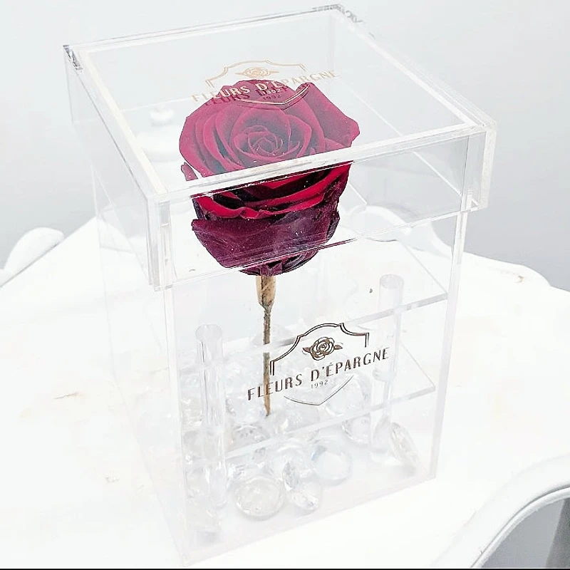 Purest Crystal Box with Long Stemmed 3 Year Rose