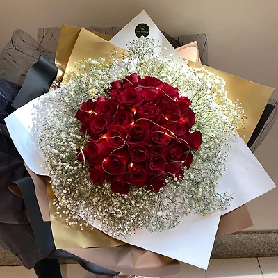 3 Dozens Roses Round Shape Bouquet with LED lights-Fresh Flowers