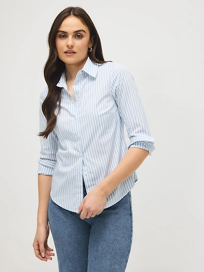 Blouse rayée en mélange de coton