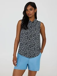 Blouse boutonnée sans manches à imprimé floral