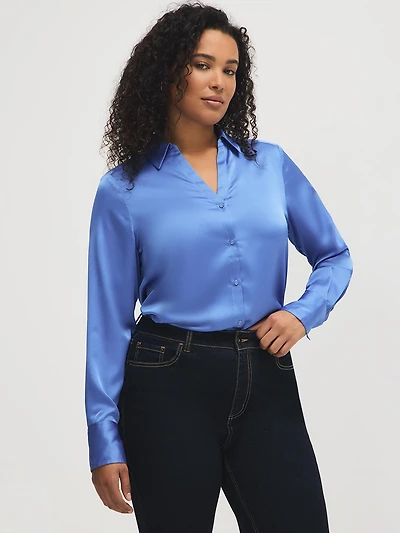 Blouse à effet satiné avec col polo