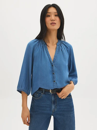 Tencel Balloon Sleeve Blouse