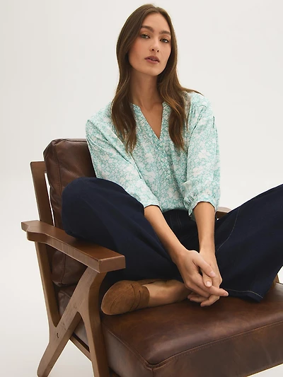 Blouse à imprimé floral et col fendu