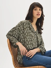Geo Print Split-Neck Blouse