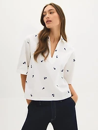 Blouse en mélange de coton avec fleurs brodées