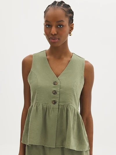 Linen-Blend Peplum Top