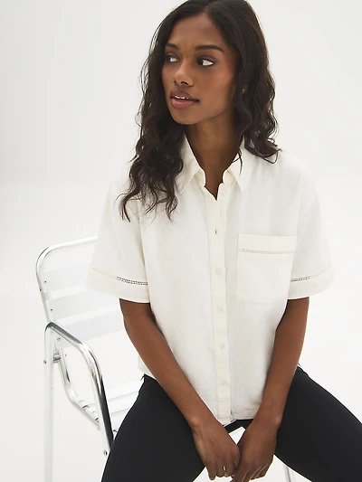 Blouse en mélange de lin à manches courtes