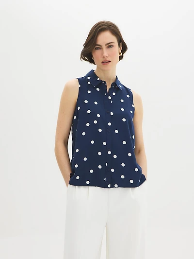 Sleeveless Polka Dot Blouse
