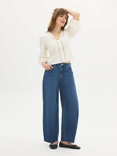 Linen-Blend Empire Waist Blouse