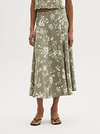 Jupe panneau en lin mélangé à motif floral