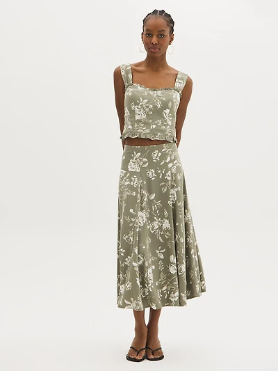 Jupe à panneaux en mélange de lin et imprimé floral