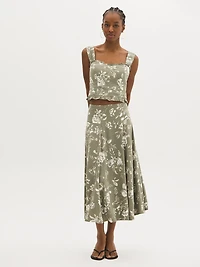 Jupe panneau en lin mélangé à motif floral