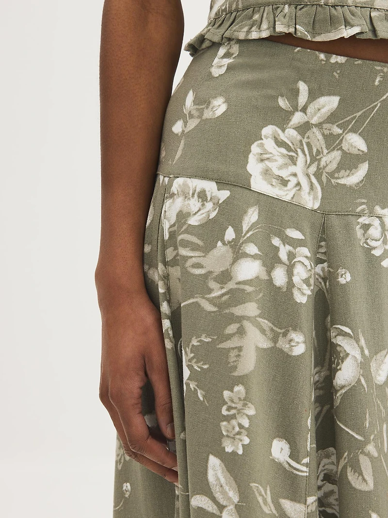 Jupe panneau en lin mélangé à motif floral