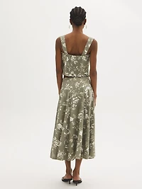 Jupe panneau en lin mélangé à motif floral