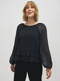 Geo Print Ruffle Hem Blouse