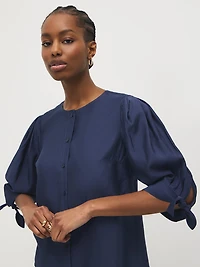 Silk-Like Tie-Cuff Blouse