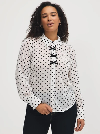 Velour Bow Detail Chiffon Blouse