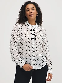 Velour Bow Detail Chiffon Blouse