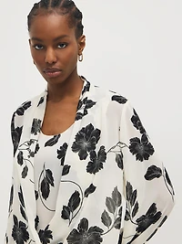 Floral Chiffon Blouson Wrap Blouse
