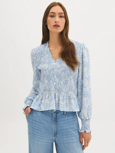 Floral Smocked Chiffon Blouse