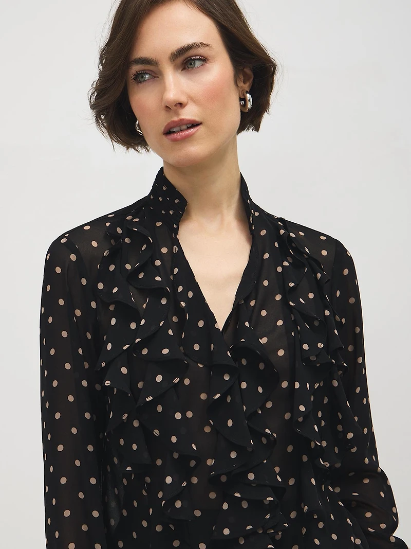 Polka Dot Smocked Chiffon Blouse