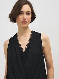 Lace Crossover Satin-Like Top