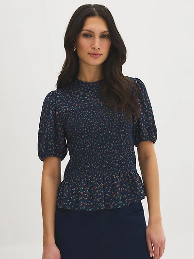 Strawberry Smocked Peplum Blouse