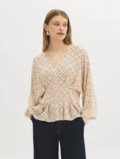 Blouse imprimée en mousseline à manches chauve-souris