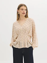 Blouse imprimée en mousseline à manches chauve-souris