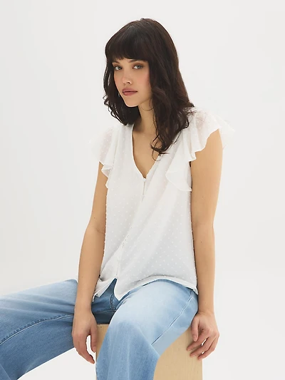 Blouse à manches volantées et col en V