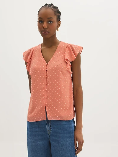 Blouse à manches volantées et col en V