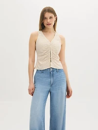 Sleeveless Striped Shirred Blouse