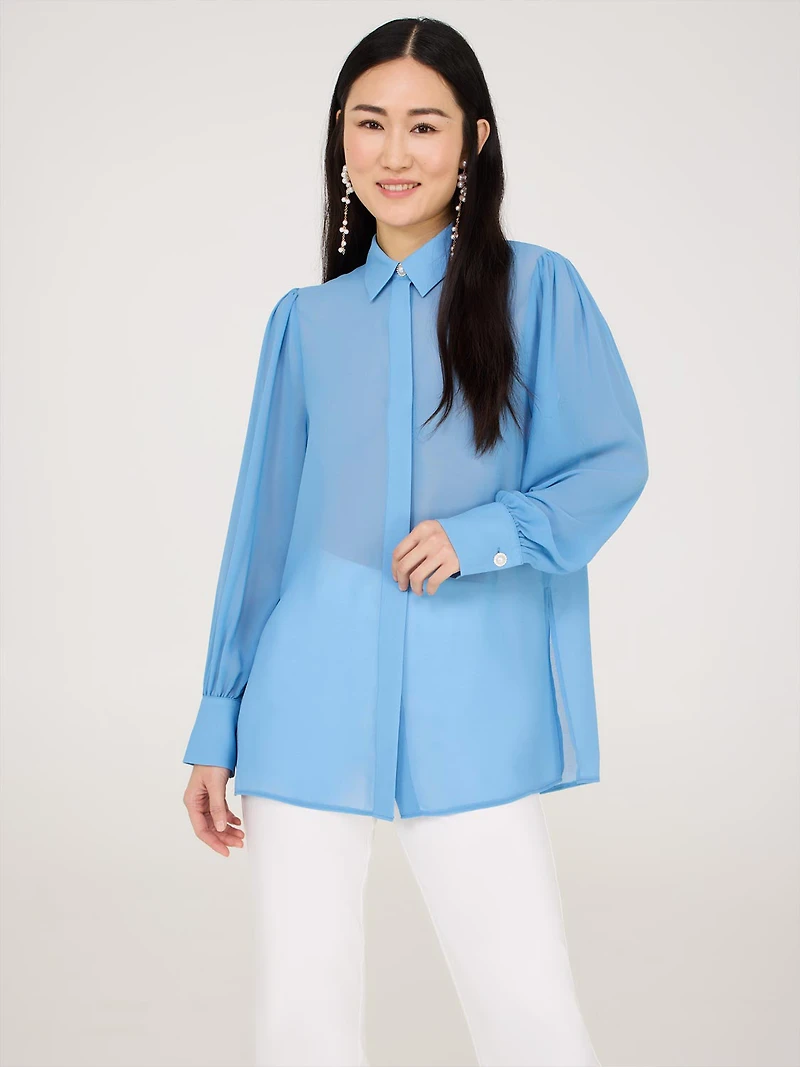 Blouse tunique en mousseline boutonnée sur le devant