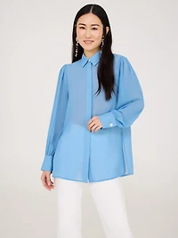 Blouse tunique en mousseline boutonnée sur le devant