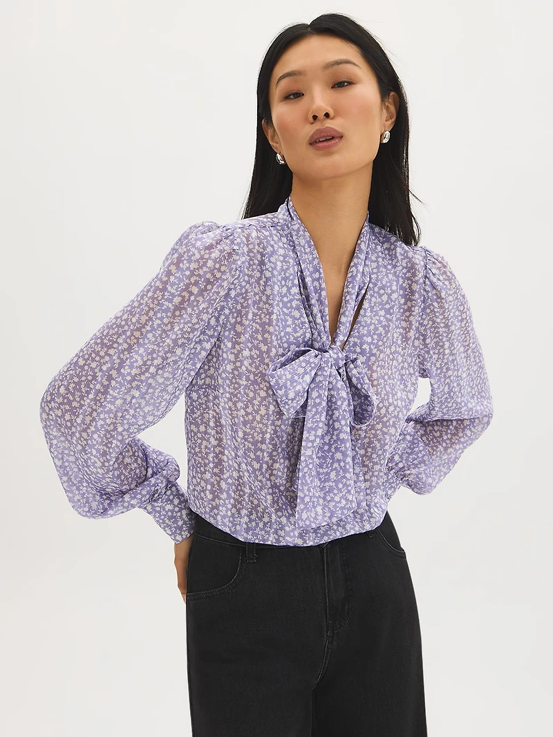 Ditsy Print Bow Blouse