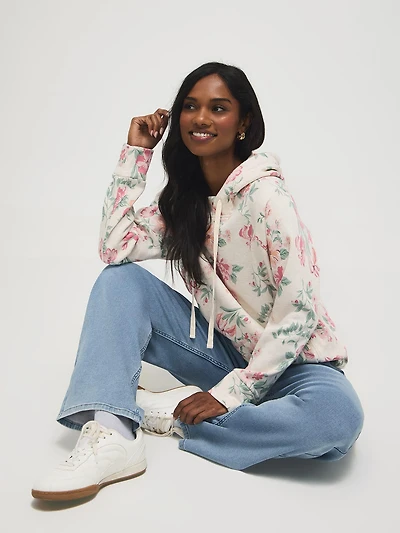 Floral Print Fleece Hooded Sweatshirt