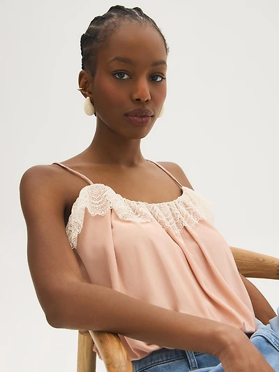 Camisole à ourlet bouffant avec bordure en dentelle