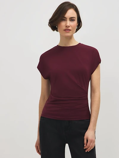Dolman Sleeve Top With Side Pleats