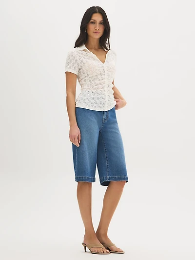 Haut à col polo en dentelle