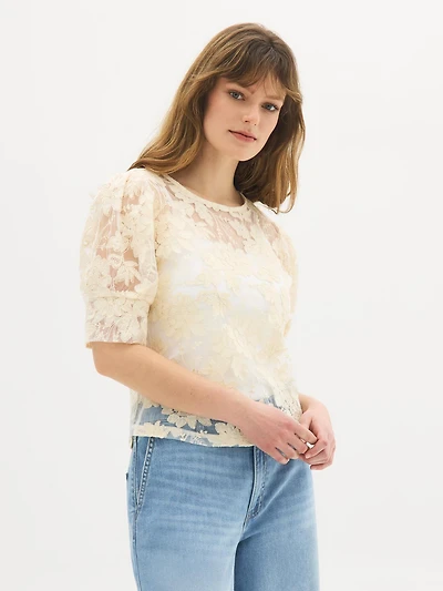 Haut en maille avec broderies de fleurs