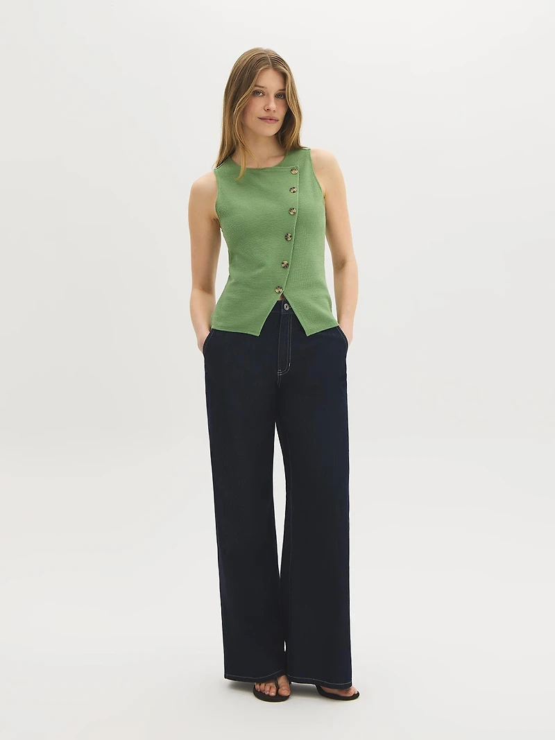 Asymmetrical Button-Front Top