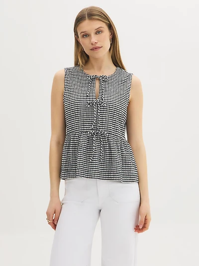 Gingham Tie-Front Peplum Top