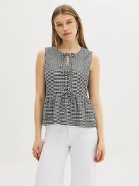 Gingham Tie-Front Peplum Top
