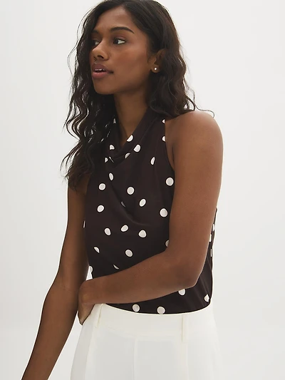 Haut à col licou et imprimé pois