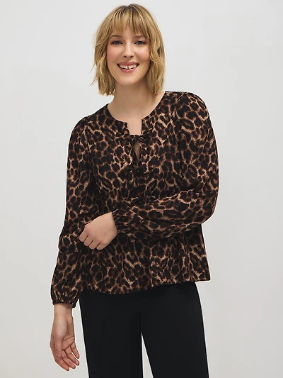 Animal Print Bow Detail Peplum Top